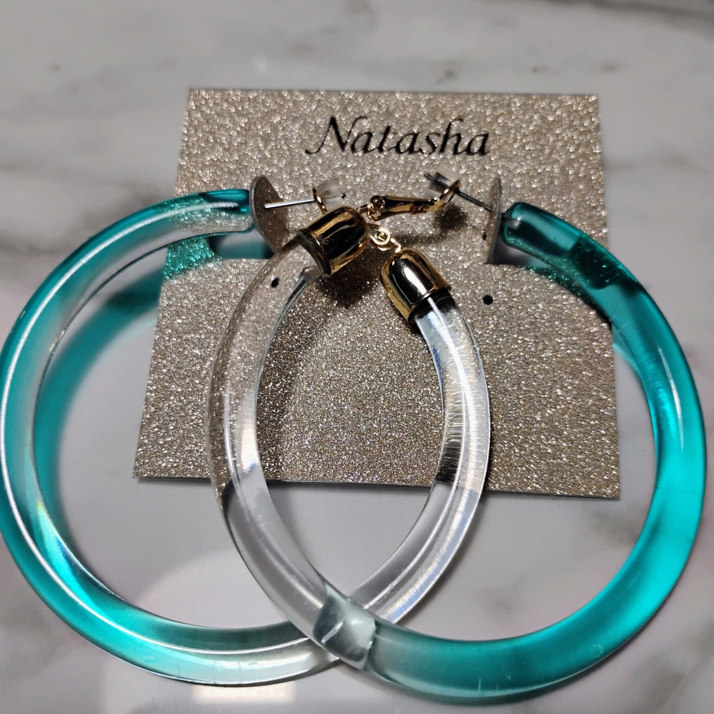 Natasha Couture Blue and Clear Hoop Earrings